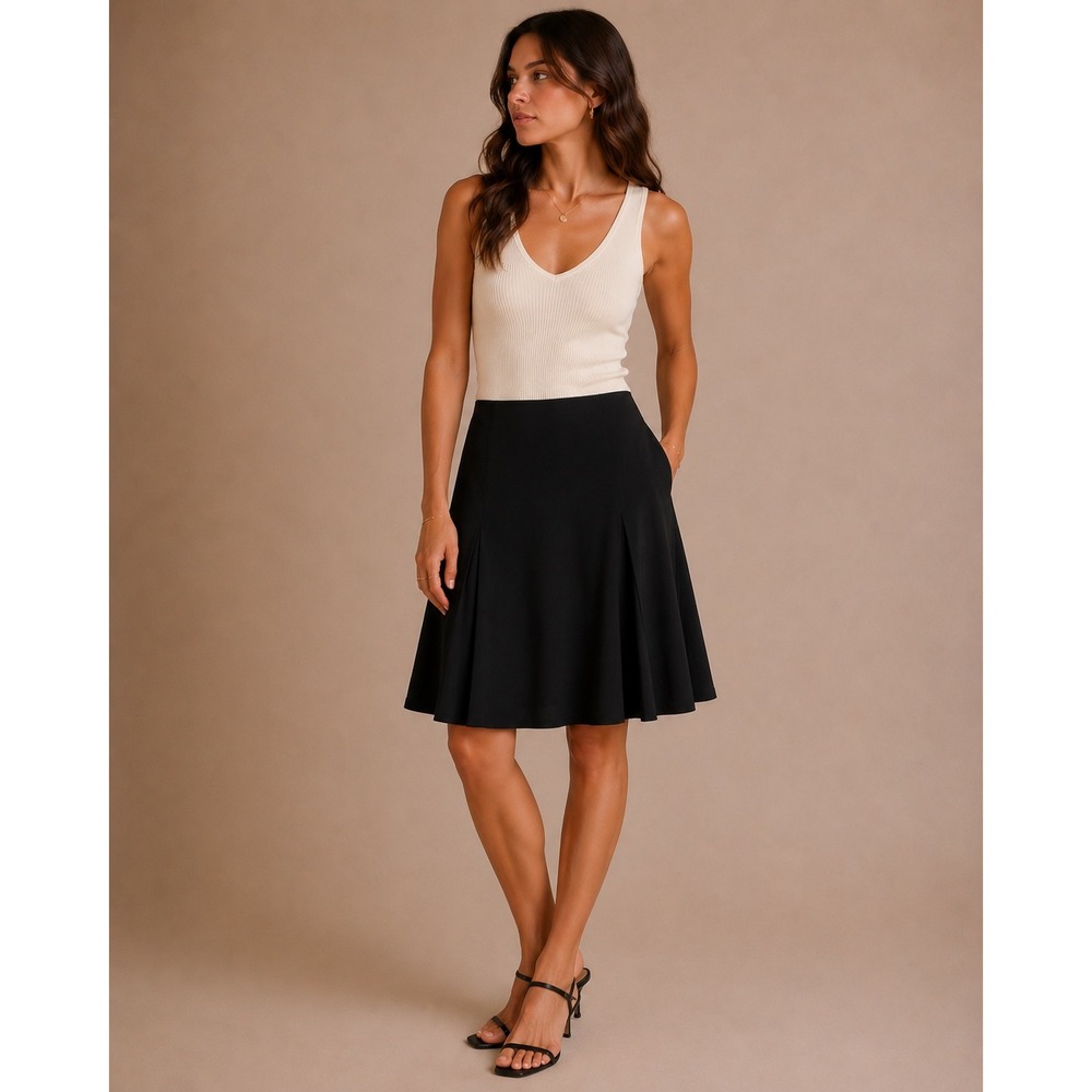 Saks Fifth Avenue Vintage 100% Wool Black‎ Pleated Midi Skirt Size 16 Onyx